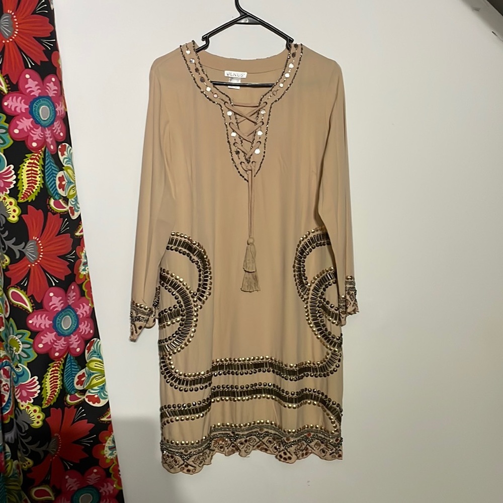 Tan beaded/sequin embellished dress
